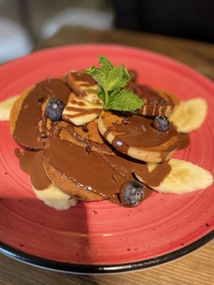 Vegan pankakes  at Eqvilibrivm Cafe in Barcelona