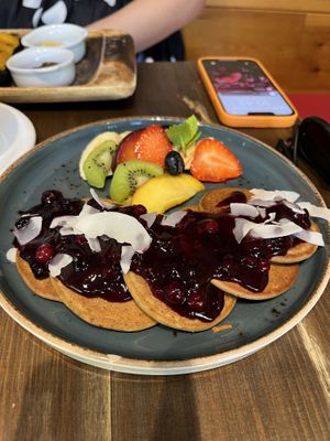 Pancakes with red fruits  at Eqvilibrivm Cafe in Barcelona