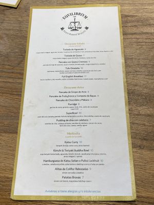 Menu  at Eqvilibrivm Cafe in Barcelona