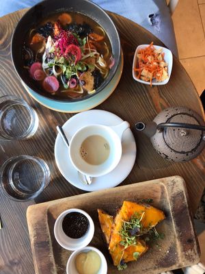 Ramen and cheese tost at Eqvilibrivm Cafe in Barcelona