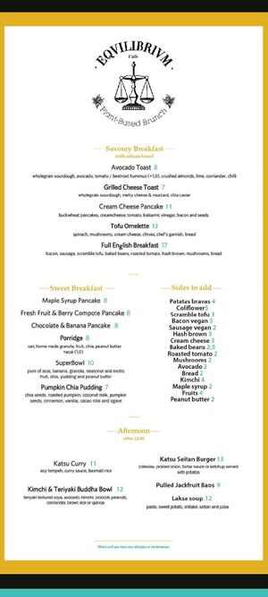 Menu at Eqvilibrivm Cafe in Barcelona