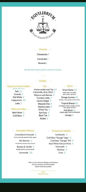 Menu (drinks) at Eqvilibrivm Cafe in Barcelona