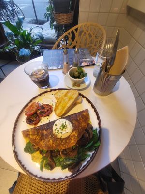 A+ Tofu omelet with Vermouth 🥃 at Eqvilibrivm Cafe in Barcelona