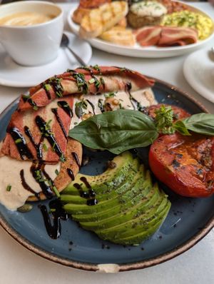 pancakes with vegan bacon at Eqvilibrivm Cafe in Barcelona