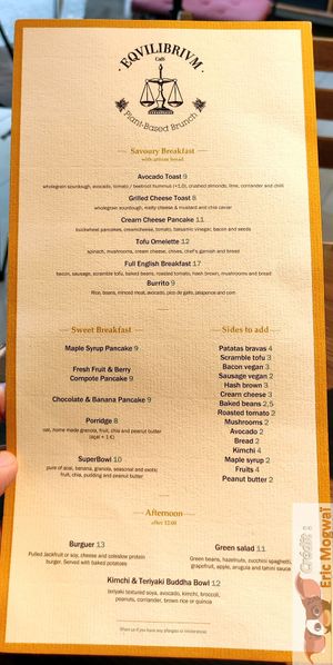 Menu at Eqvilibrivm Cafe in Barcelona