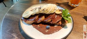 Chocolate and banana pancake at Eqvilibrivm Cafe in Barcelona