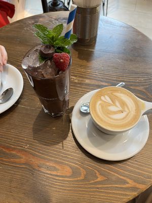 avocado peanut smoothie + cappucino   at Eqvilibrivm Cafe in Barcelona