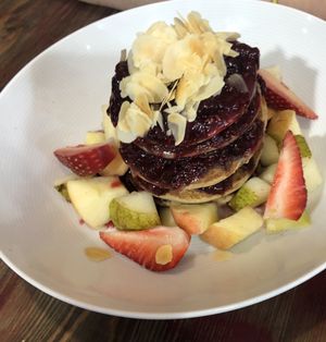 Buckwheat Pancake with fruit at Eqvilibrivm Cafe in Barcelona