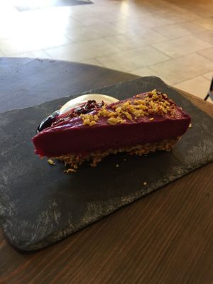 Delicious raw cheesecake at Eqvilibrivm Cafe in Barcelona