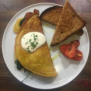 Chickpea omelette  at Eqvilibrivm Cafe in Barcelona