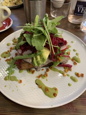 Avo toast with black bean hummus  at Eqvilibrivm Cafe in Barcelona