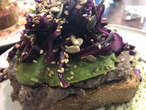 Venezuelan avocado on toast  at Eqvilibrivm Cafe in Barcelona