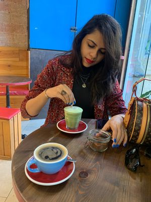 Double espresso & Macha latte 😍 at Eqvilibrivm Cafe in Barcelona