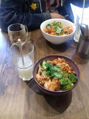 Great Buddha bowl and sour lemonade at Eqvilibrivm Cafe in Barcelona