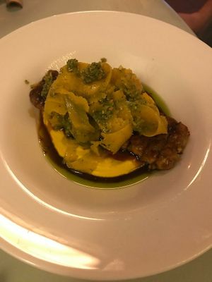 Tempeh with pumpkin mousse at Pisco in Vila Do Bispo