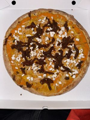 Pumpkin Pizza with vegan feta cheese and dried tomato's  at Pisco in Vila Do Bispo