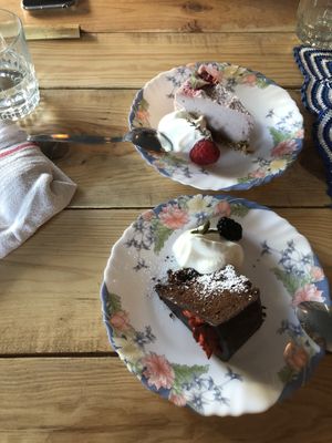 Dessert - vegan cheesecake and brownie  at Pisco in Vila Do Bispo