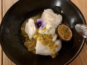 vegan meringue with cream and maracuja. To die for   at Pisco in Vila Do Bispo