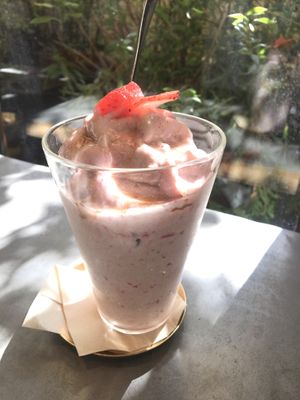 Strawberry milkshake  at Mumokuteki Vegan Cafe in Kyoto