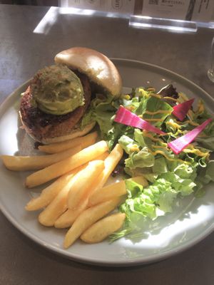 Avocado burger  at Mumokuteki Vegan Cafe in Kyoto