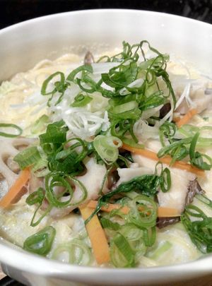 Very tasty soy-base soup ramen. at Mumokuteki Vegan Cafe in Kyoto