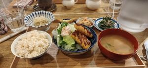 Katsu set at Mumokuteki Vegan Cafe in Kyoto