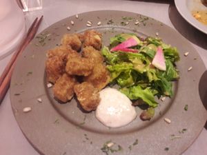karaage excelent at Mumokuteki Vegan Cafe in Kyoto