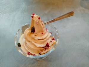 Vegan soft cream at Mumokuteki Vegan Cafe in Kyoto