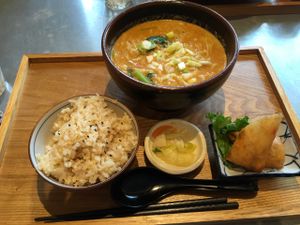 Dan dan noodle M set (担々麺). Great flavors and very filling. at Mumokuteki Vegan Cafe in Kyoto