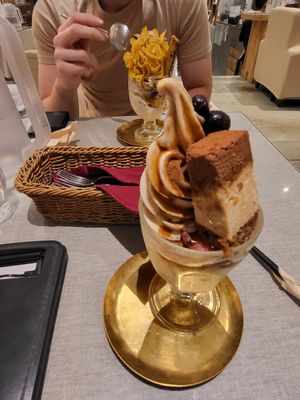 Tiramisu ice cream, sweet potato ice cream in background at Mumokuteki Vegan Cafe in Kyoto