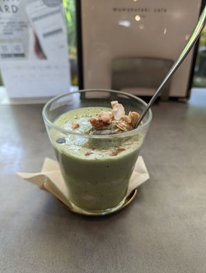 Soy milk matcha soft serve milk shake at Mumokuteki Vegan Cafe in Kyoto