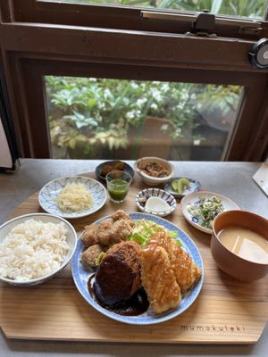 Large Gozen Board with 3 types of specials  at Mumokuteki Vegan Cafe in Kyoto