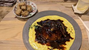 Omu rice and kara age at Mumokuteki Vegan Cafe in Kyoto