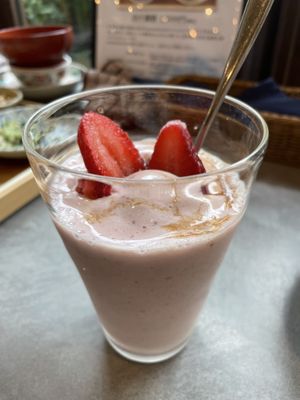 Strawberry milkshake   at Mumokuteki Vegan Cafe in Kyoto