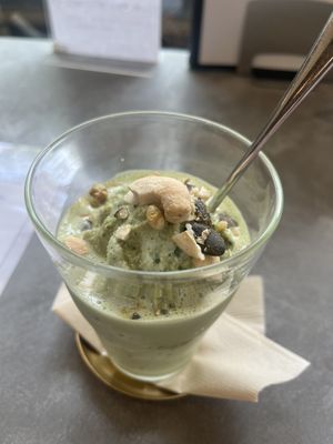 Matcha smoothie  at Mumokuteki Vegan Cafe in Kyoto