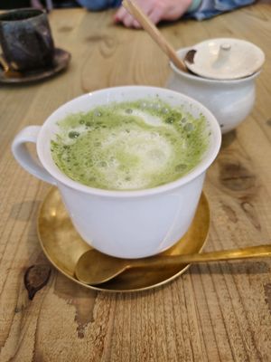 Matcha latte, ¥650 at Mumokuteki Vegan Cafe in Kyoto