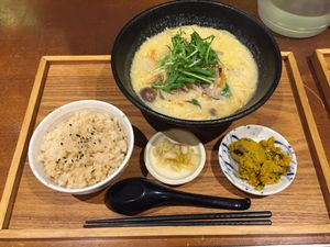 Vegan soymilk ramen set--delicious and super filling!! at Mumokuteki Vegan Cafe in Kyoto