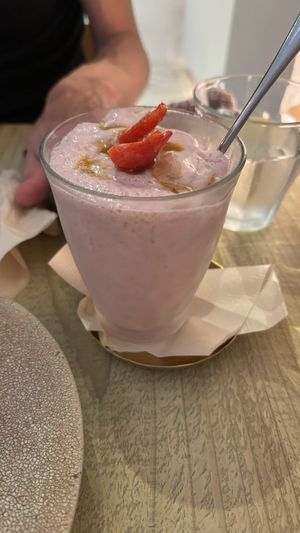 Strawberry milkshakee  at Mumokuteki Vegan Cafe in Kyoto