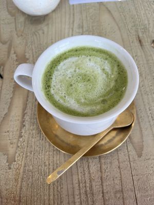 Matcha lattee  at Mumokuteki Vegan Cafe in Kyoto