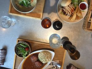 Curry, burger and noodles at Mumokuteki Vegan Cafe in Kyoto