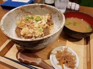Vegan katsudon! The egg was made with tofu. Less than 1000¥ at Mumokuteki Vegan Cafe in Kyoto