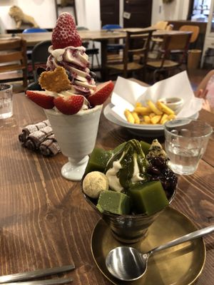 Yum! The green tea is not very sweet but more for those who like savory flavors. at Mumokuteki Vegan Cafe in Kyoto