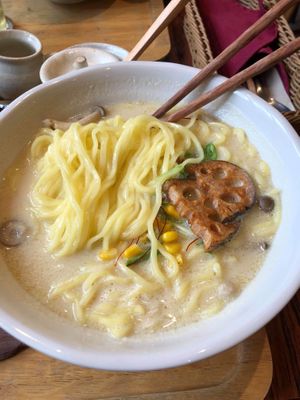 Vegan ramen at Mumokuteki Vegan Cafe in Kyoto