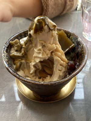 Nuts inside the Rich Matcha Parfait (great) at Mumokuteki Vegan Cafe in Kyoto