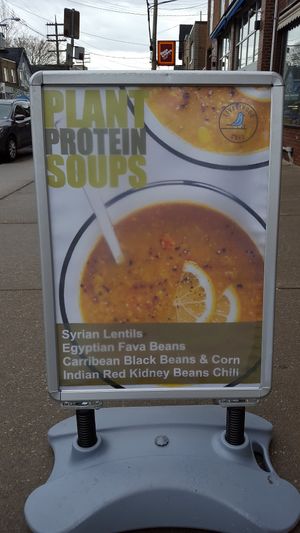 Plant protein soups at Livelihood in Toronto
