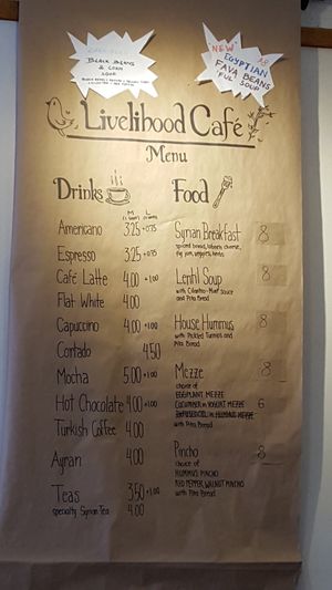Menu at Livelihood in Toronto