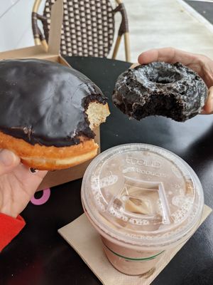 Boston Creme, chocolate cake & iced chai at Lovebirds Donuts in Kittery