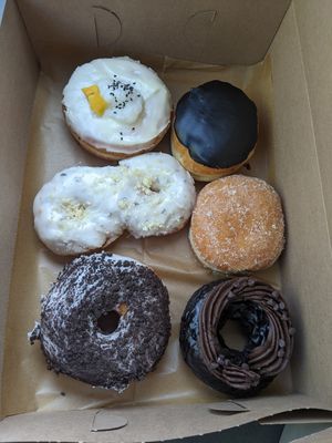 Half a dozen donuts at Lovebirds Donuts in Kittery