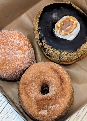 S'mores , old fashioned and blueberry filled. at Lovebirds Donuts in Kittery