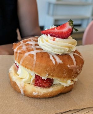 Strawberry shortcake, looks a lot better than it's tastes at Lovebirds Donuts in Kittery